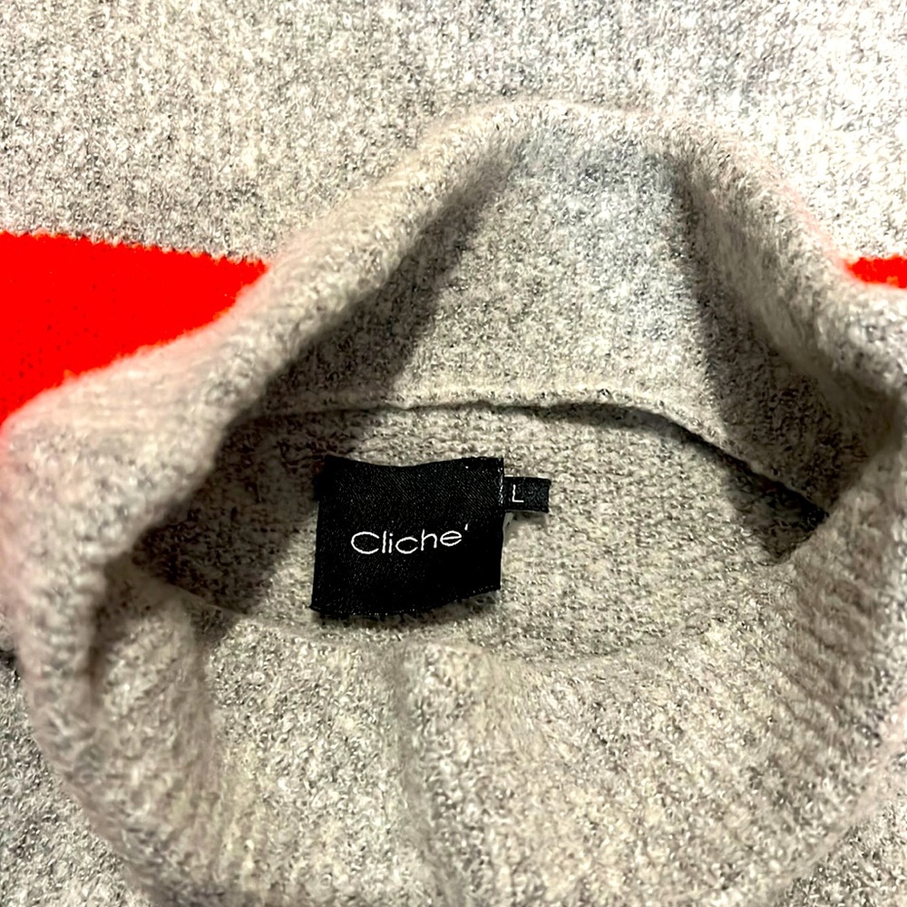 Cliche size L mock neck Color block sweater Grey/ Pink/ Orange
